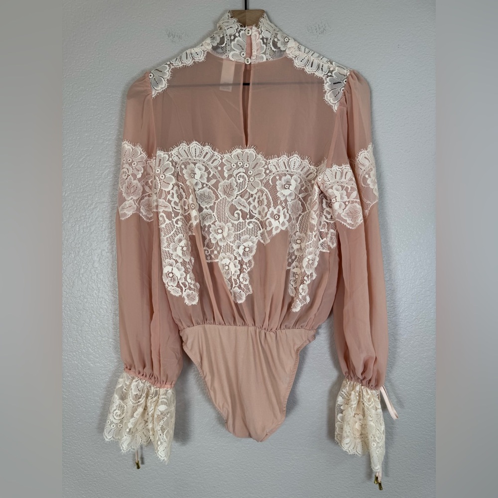 We Are HAH x Revolve Queen 4 A Day Lace Chiffon Bodysuit in Copper Rose size XS - Picture 7 of 16